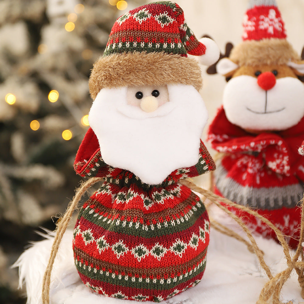 New 3D Knitted Fabric Doll Apple Bag Christmas Decorations Children's Day Gift Bundle Pocket Candy Bag