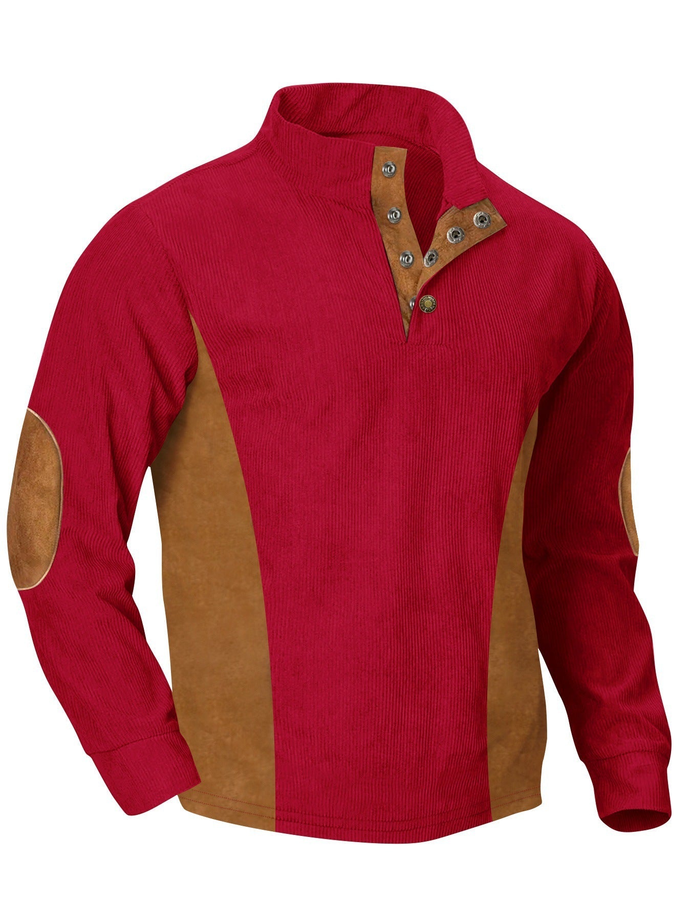 European men's casual stand up collar long sleeved corduroy sweatshirt with pit stripe
