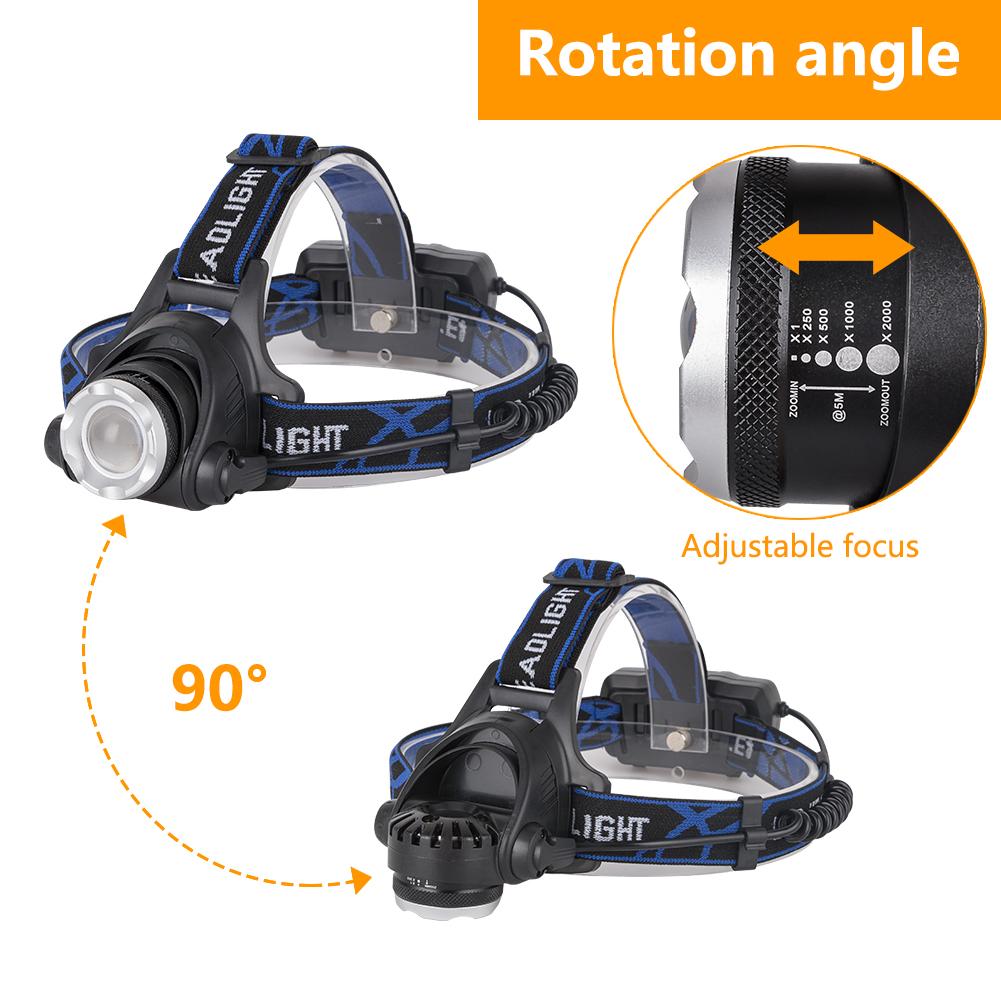 3800LM XM-L T6 LED Headlamp Zoomable Headlight Waterproof  Torch Flashlight