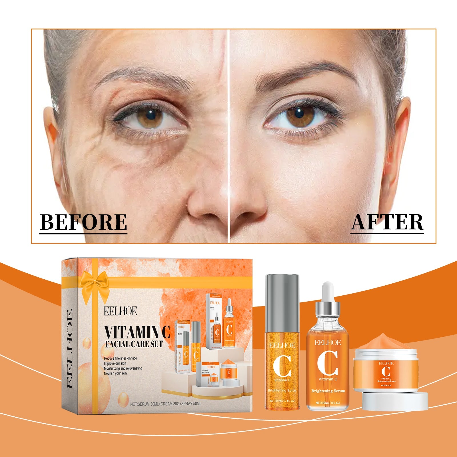 Vitamin C Facial Skin Care Set, Facial Moisturizing Moisturizing Rejuvenating Skin And Pore Fine Set