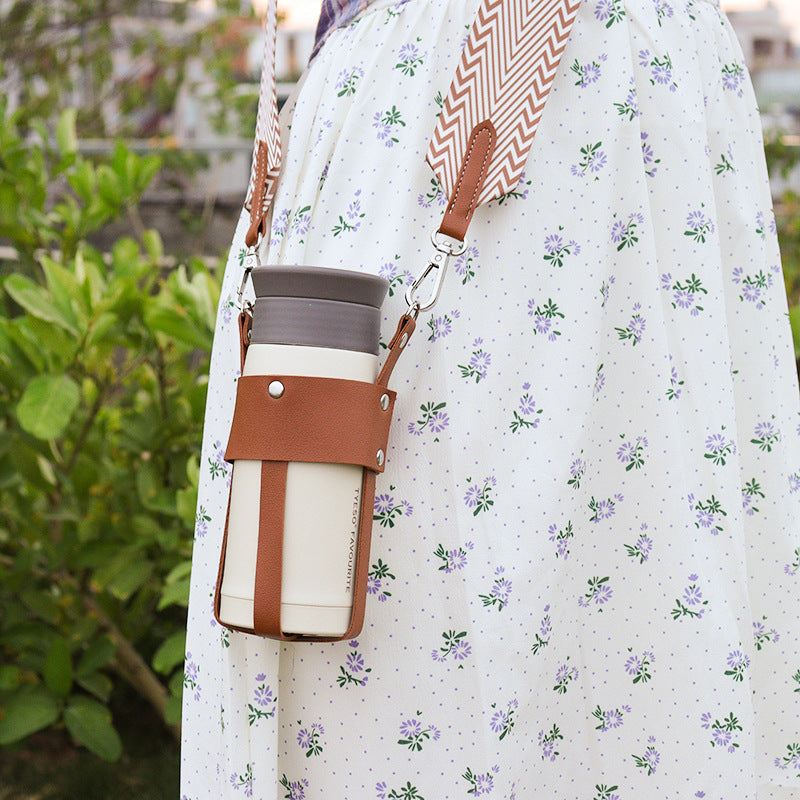 Outdoor insulated cup diagonal cup cover detachable woven shoulder strap bottle cover stainless steel kettle cover