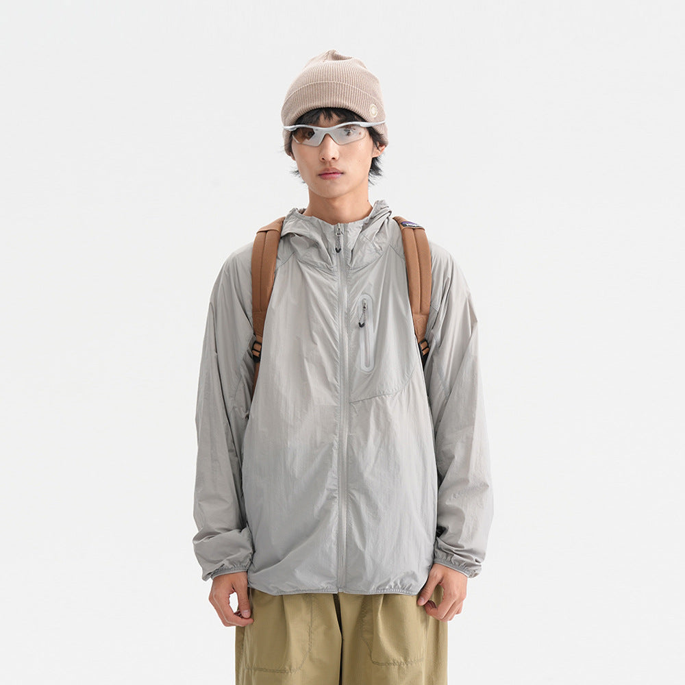 Camouflage Spliced Thin Hooded Sun Protection Clothing Men's Outdoor Sports Reflective Design Casual Jacket Trendy