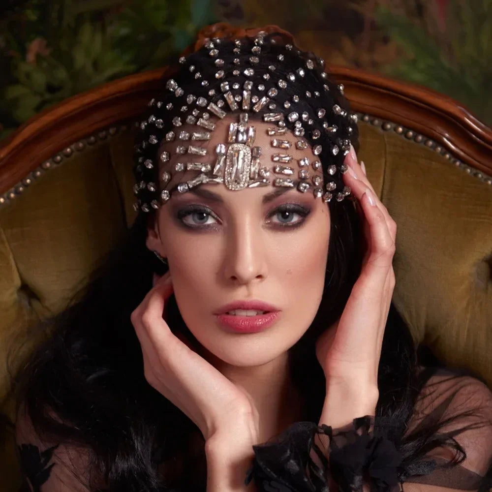 Rhinestone Bridal Headband Hat Forehead Hair Accessories Fashion Jewelry Wedding Crystal Head Chain Women Headpiece Gifts