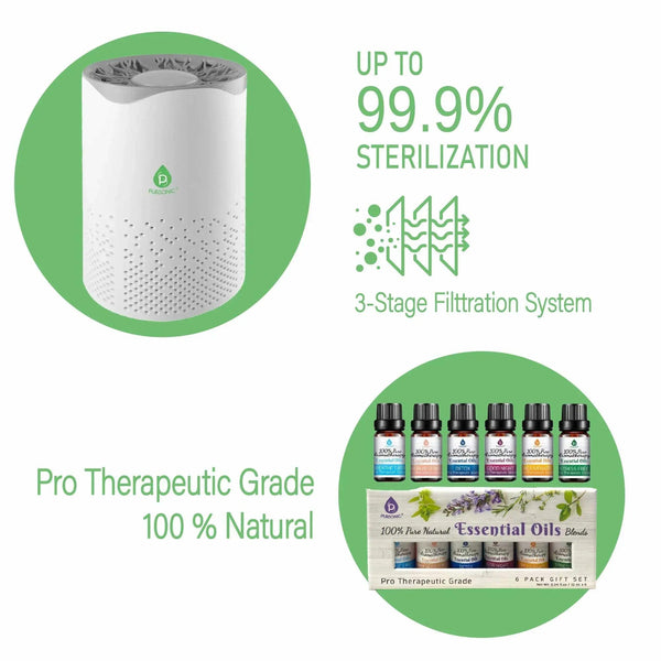 Pursonic Air Purifier with 6-Pack Premium Essential Oils Collection - Gifts for You 'n Me