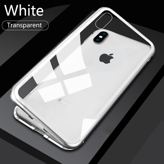 Double sided  Magnetic Case for iPhone X Clear Tempered Glass Magnet Adsorption Case