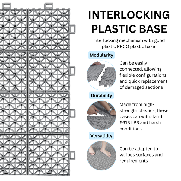 12 x 12 inch gray interlocking deck tiles, plastic waterproof, weighing up to 6613 pounds, with a rose pattern pack of 12