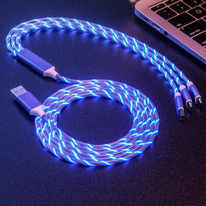 Can emit light multi head three in one charging cable streamer one to three data cable supports simultaneous charging