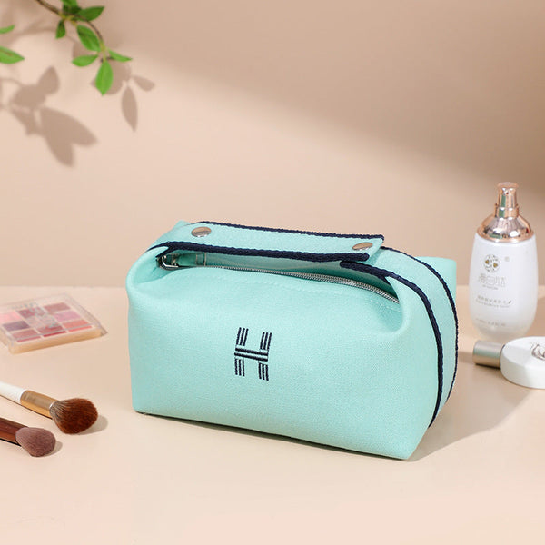 Portable premium canvas makeup bag, large capacity, washable, stylish storage for women