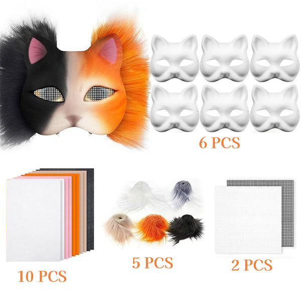 6 Sets Therian Mask Kit. Half-face paper blank masks, hand-painted cat. For DIY, masquerade, cosplay, Christmas gifts. Create un