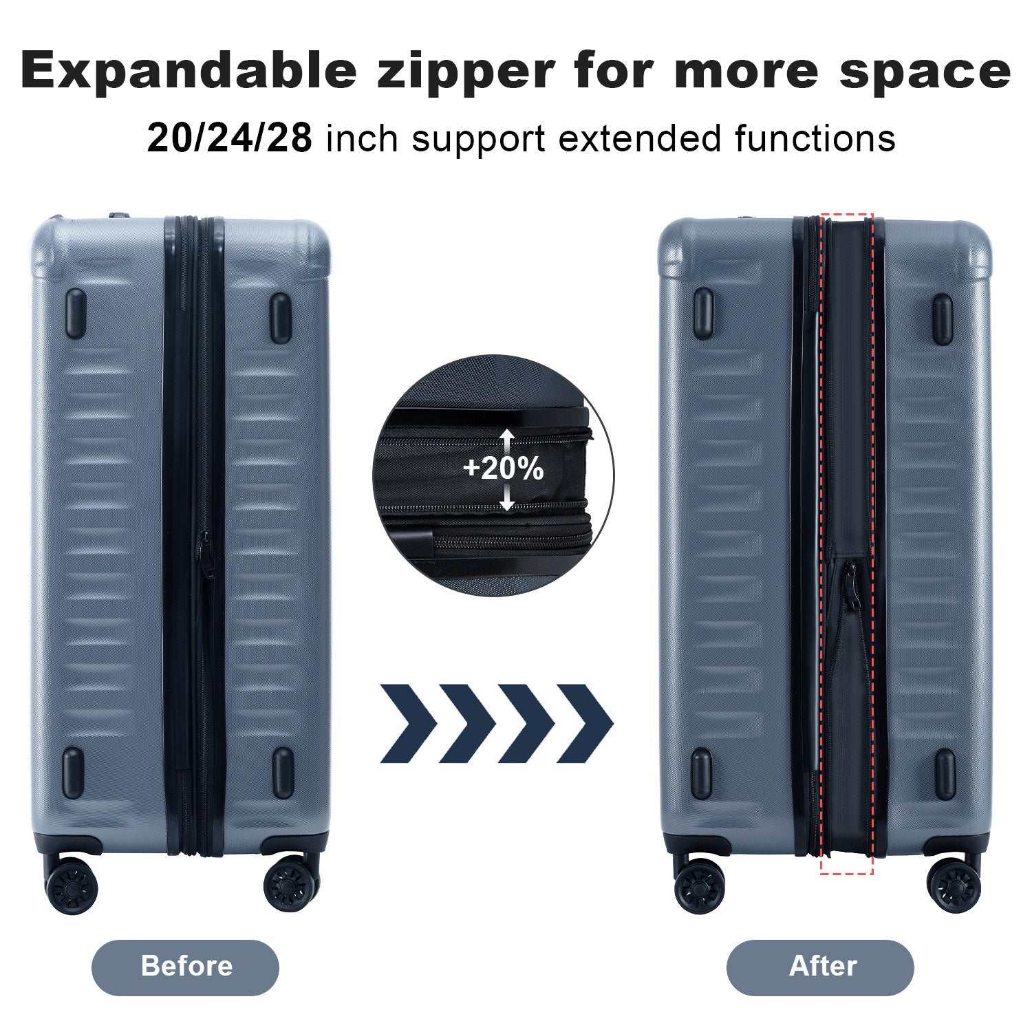Luggage Sets New Model Expandable ABS+PC 3 Piece Sets with Spinner Wheels Lightweight TSA Lock (20/24/28), STEEL GRAY