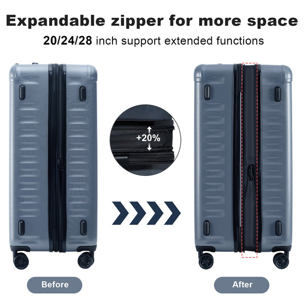 Luggage Sets New Model Expandable ABS+PC 3 Piece Sets with Spinner Wheels Lightweight TSA Lock (20/24/28), STEEL GRAY