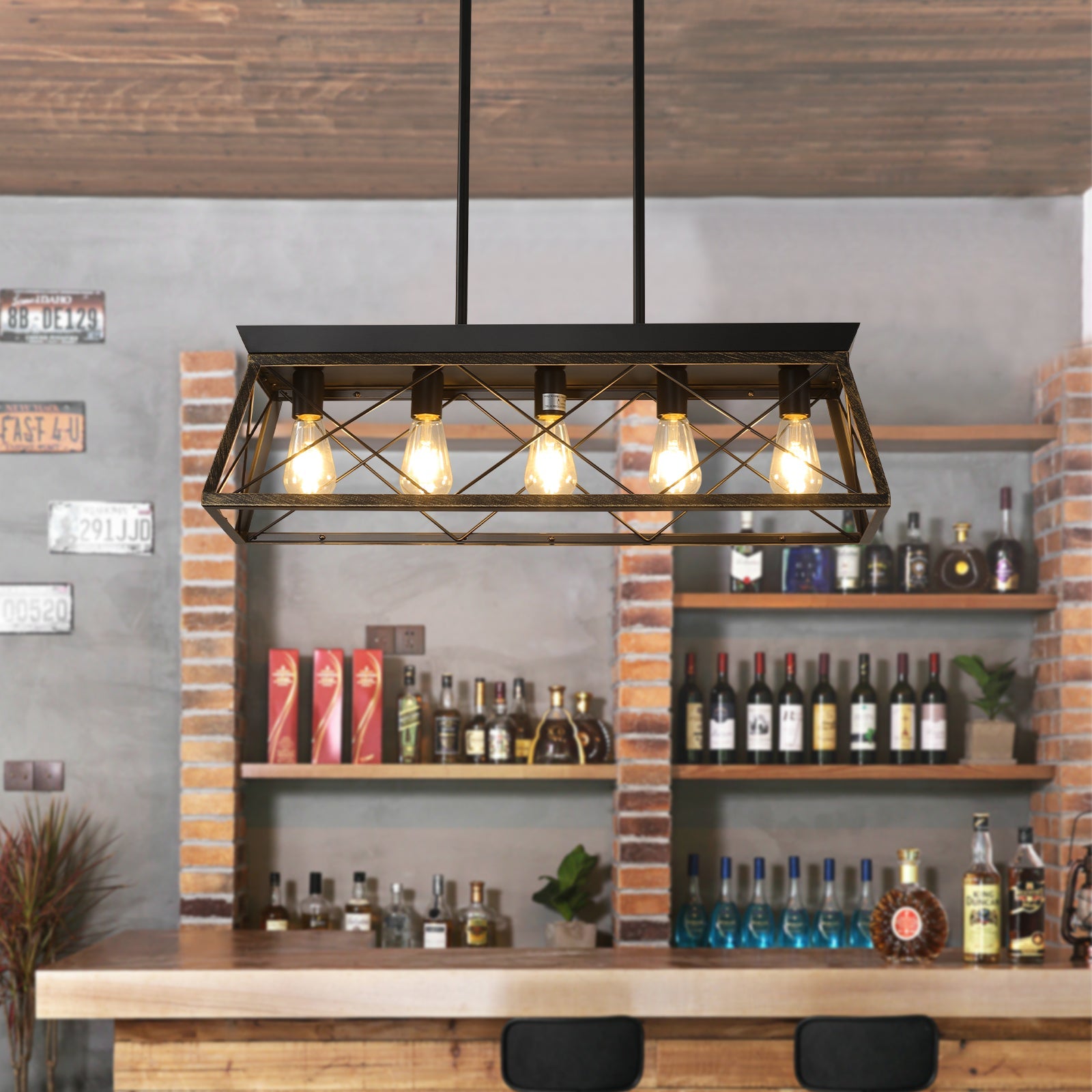 5-Light Farmhouse Chandeliers for Dining Room Metal Rustic Pendant Island Light  Modern Rectangular Island Lights (No Bulbs)