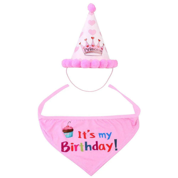 2Pcs/Set Dog Hat Bib Dog Birthday Bandana Scarf Adjustable Bandana Neckerchief Cat Dog Birthday Bib Hat Pet Supplies