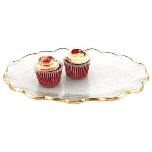 Goldedge & Silveredge Serve Ware Hand Decorated Gold Leaf Scalloped Edge Oval Glass 14 x 10
