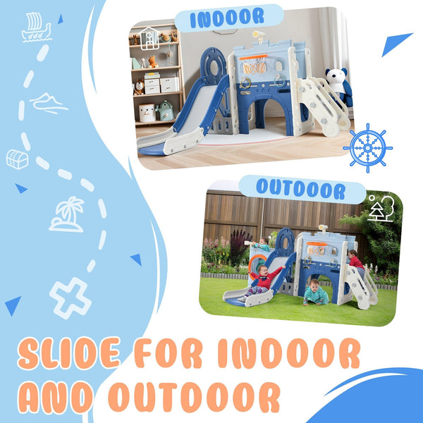 9-1 Toddler Slide Set,Kids Slide for Toddlers Ages 1+, Basketball Hoop, Tunnel and Storage Space, Pirate Ship Themed Slide