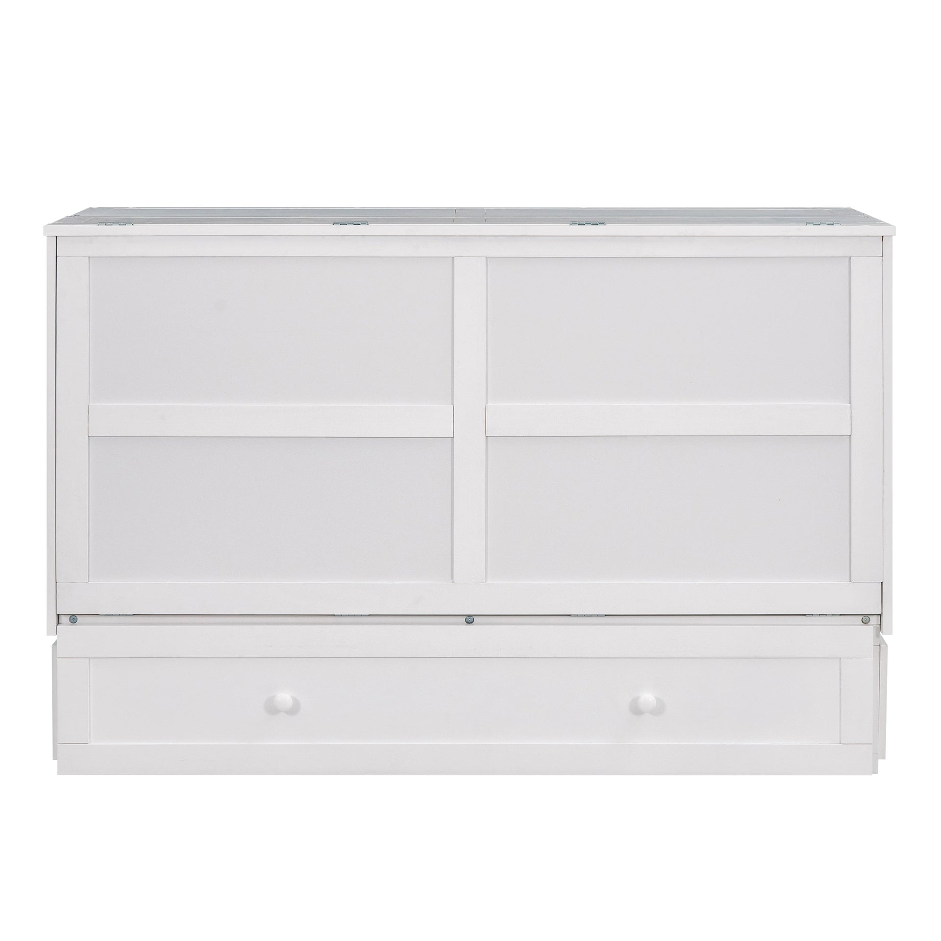 Queen Size Mobile Murphy Bed with Drawer and Little Shelves on Each Side White