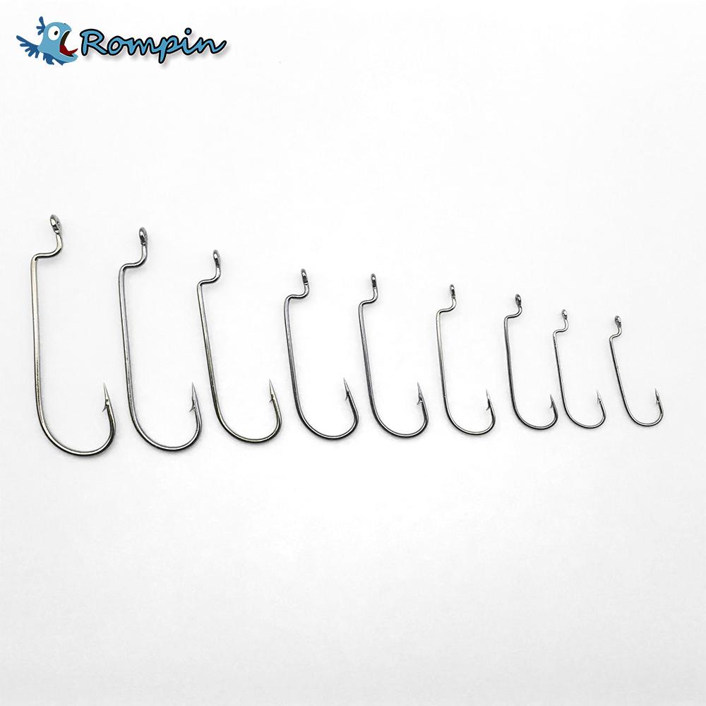 Rompin 100pcs Narrow J Bend Worm Hook for Carolina Rigs Bass Fishing Hooks