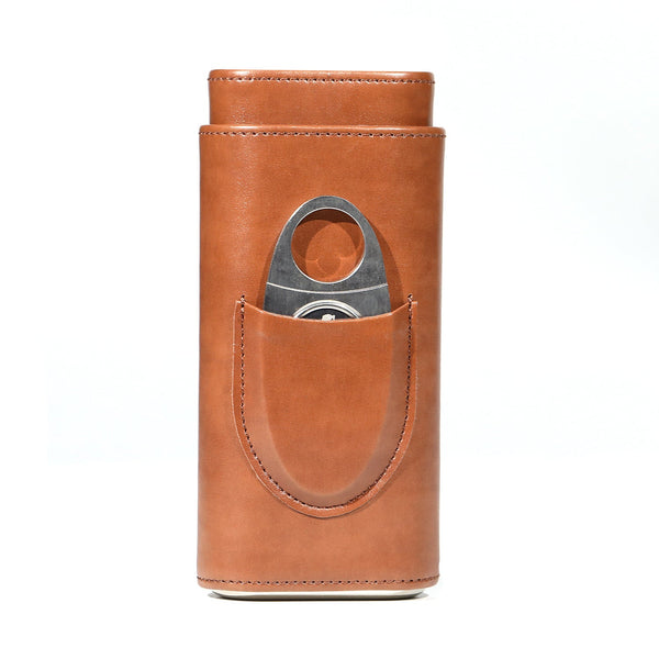 Two end hardware leather cigar box portable cedar wood 3-pack cigar moisturizing box protective cover cigar leather cover