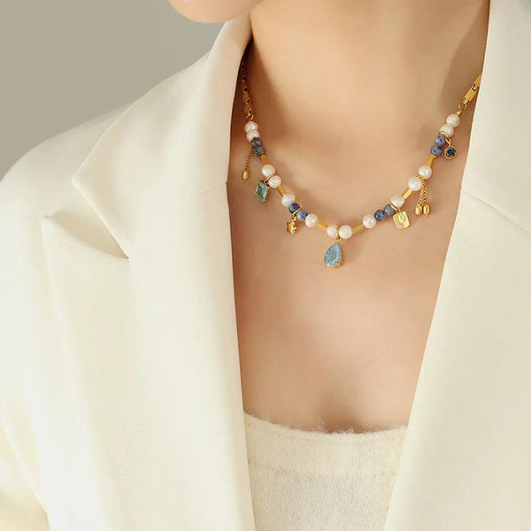Natural stone freshwater pearl necklace necklace collarbone chain for girls