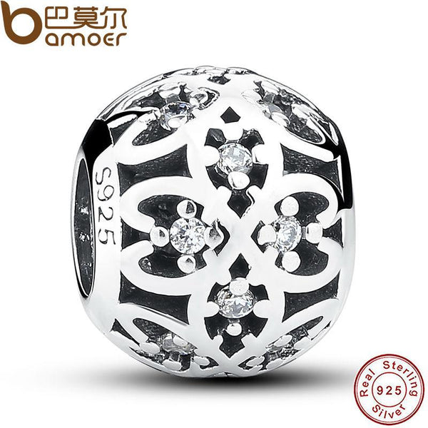 BAMOER Beads Fit Charm Bracelet 925 Sterling Silver Intricate Lattice Openwork Ball PAS060