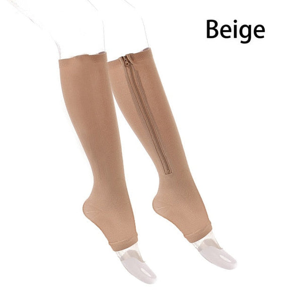 1 Pair Unisex Compression Socks Zipper Leg Support Knee Socks Women Men Open Toe Thin Anti-Fatigue Stretchy Socks Drop shipping - Gifts for You 'n Me