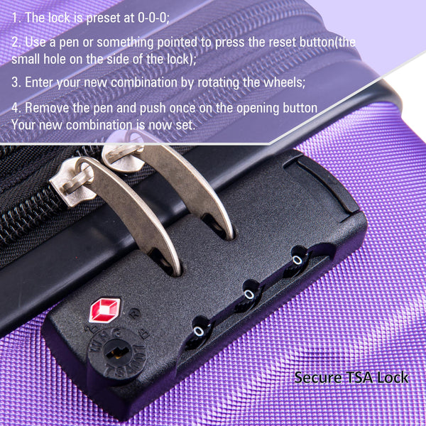 Expanable Spinner Wheel 2 Piece Luggage Set ABS Lightweight Suitcase with TSA Lock 20inch+24inch Purple + Plastic