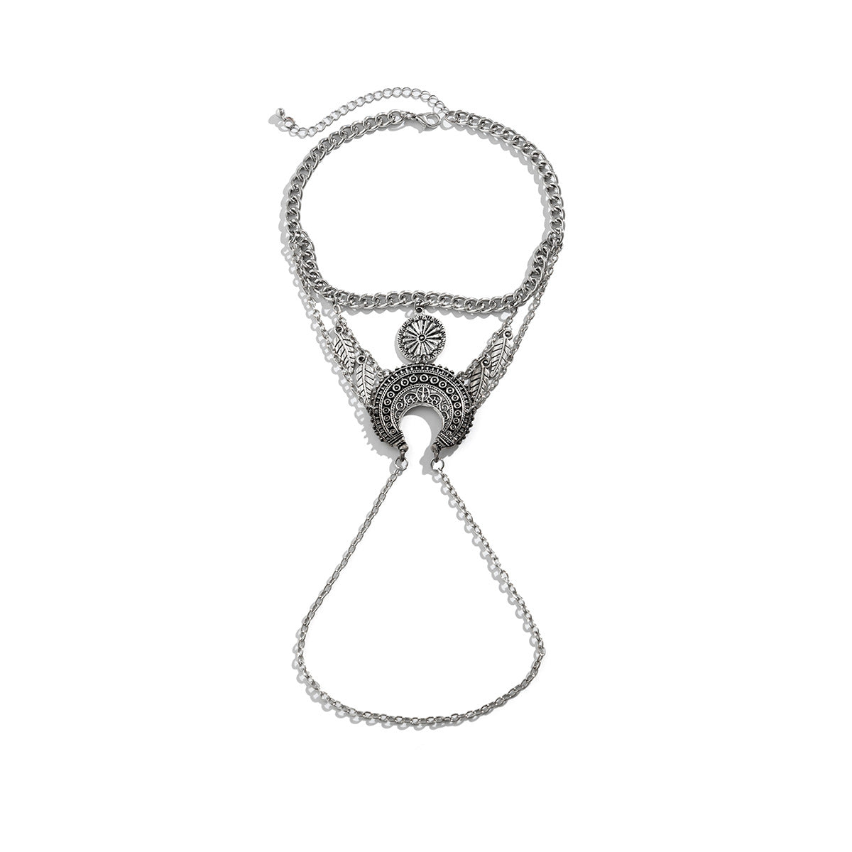 Bohemian metal chain jewelry arm chain punk retro dream catcher net leaf tassel open arm bracelet