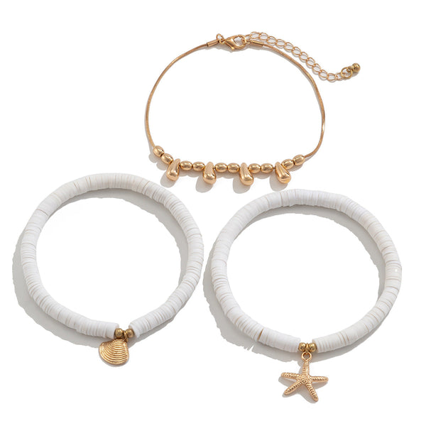 Holiday starfish soft ceramic ankle chain set, beach multi-layer alloy copper chain ankle ring