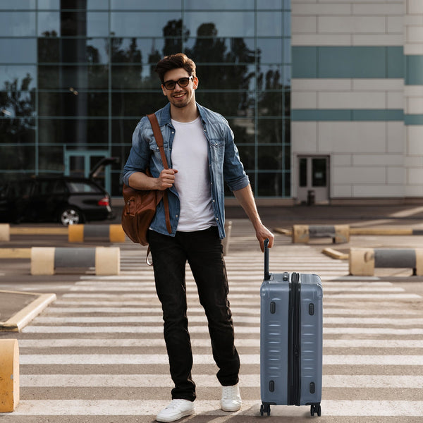 Luggage Sets New Model Expandable ABS+PC 3 Piece Sets with Spinner Wheels Lightweight TSA Lock (20/24/28), STEEL GRAY