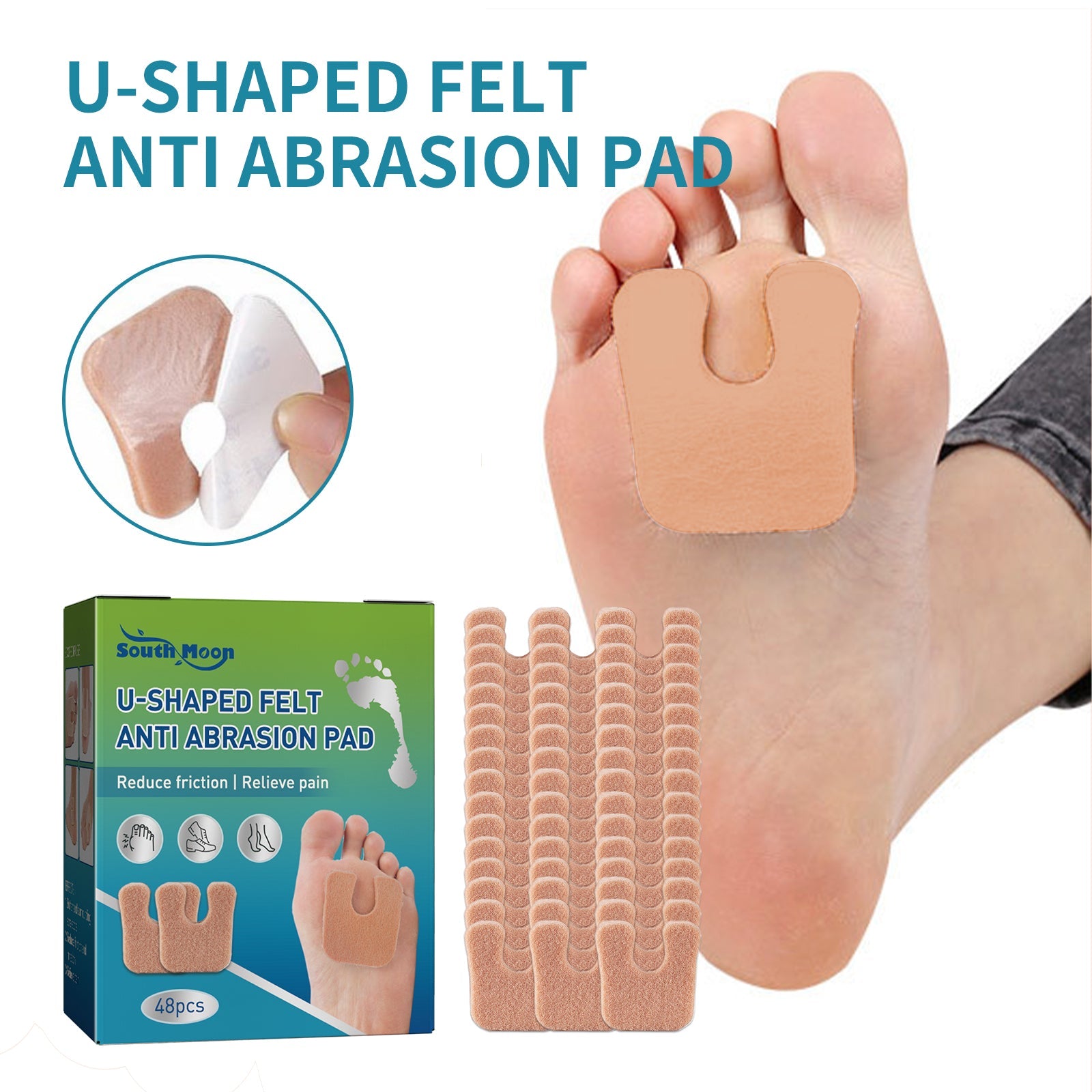 U-shaped Felt Anti Abrasion Pad, Reduces Friction, Relieves Foot Pain And Protects Toes From Skin Damage