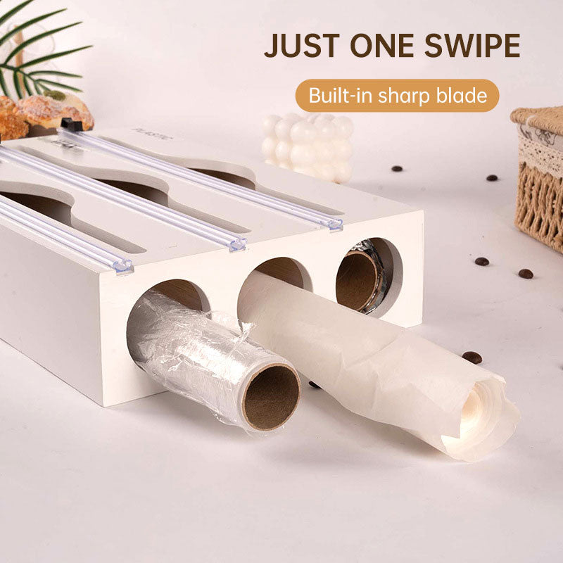 Simple wall-mounted bamboo and wood cling film cutter kitchen supplies multi-grid multi-layer scribing knife two-way cutter