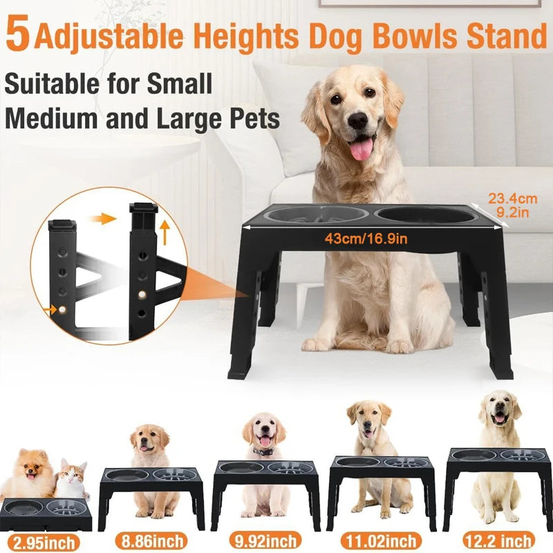 Elevated Dog Feeder with Adjustable Raised Stand, Slow Food Bowl, Water Feeders for Large and Medium Dogs