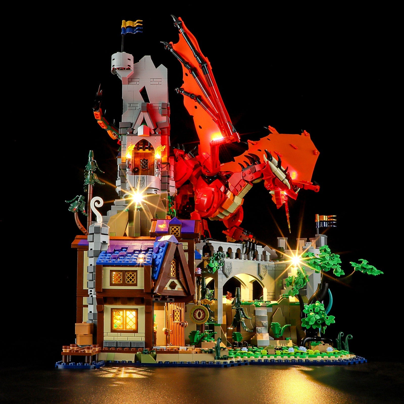 21348 Dragon and Dungeon Red Dragon Legend LED Lighting Building Blocks Toys Decorative Lights Gift