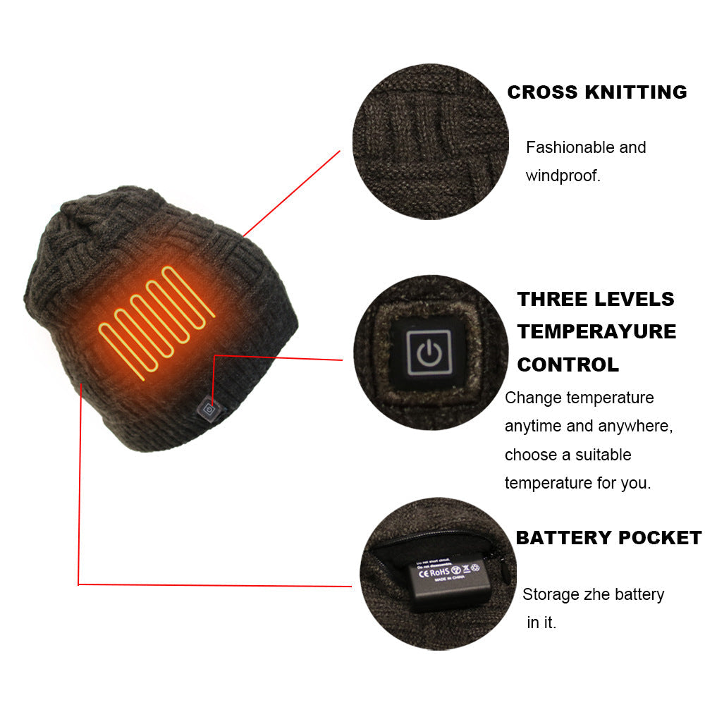 Knitted Thermal Cap Electric Heating Cap Outdoor Cold Proof Carbon Fiber Heating Cap