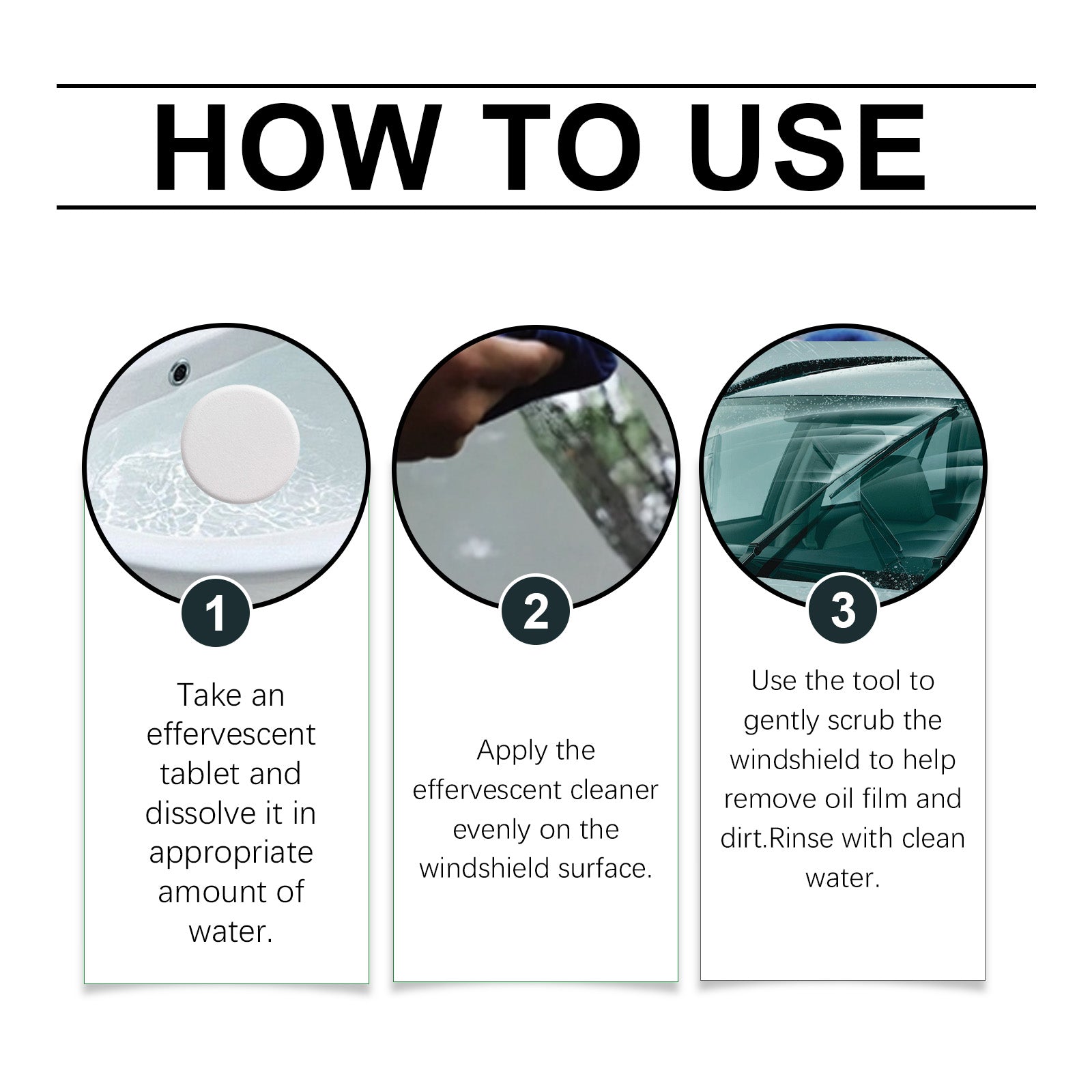 Glass Oil Film Cleaning Tablet, Front Inner Windshield Oil Film Removing Stain Brightening Cleaning Tablet