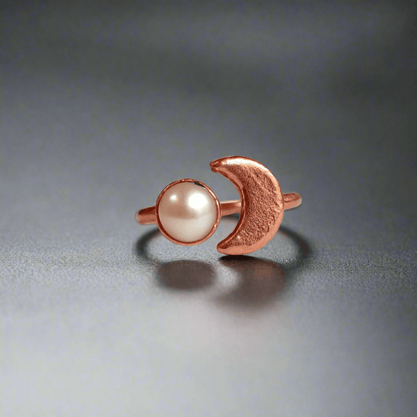 Copper Pearl Moon Open Ring Grounded Grace Calm | By Blackbird & Sage