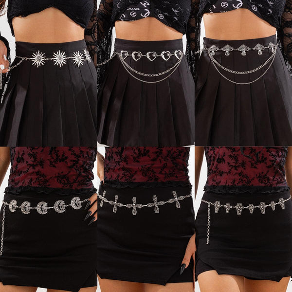 Gothic style spider web iron chain body chain retro carved sunflower alloy waist chain