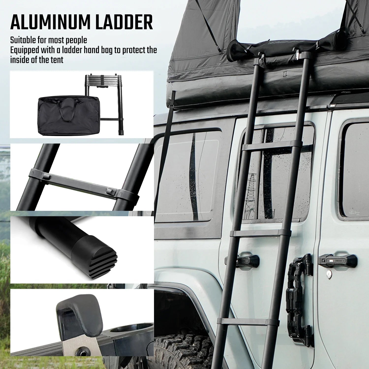 Portable Folding Aluminium Telescopic Ladder Non-Slip Extension Telescoping Ladder with Hooks Roof top tent and roof rack use