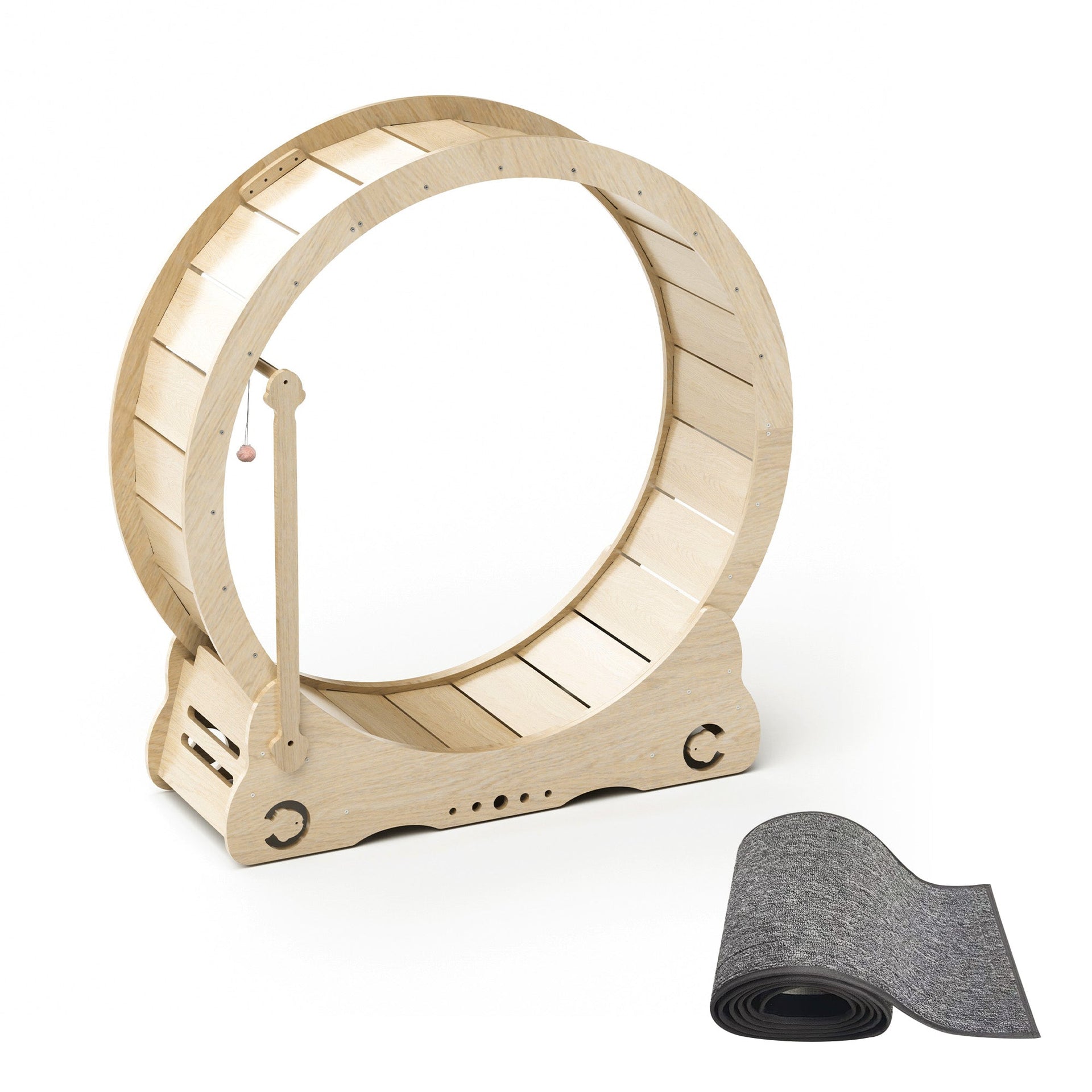 Indoor cat treadmill with carpet, tear device and latch natural wood, 39.4 inches long x 13.2 inches wide x 41.3 inches high