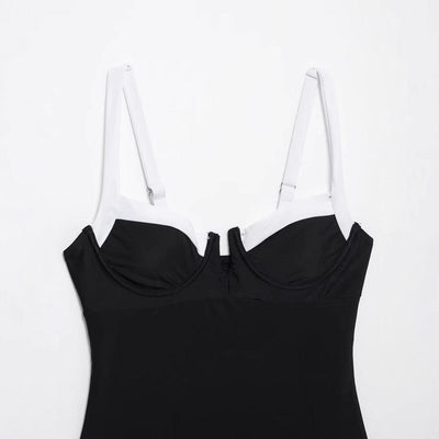 High fork V-neck vacation hot girl one-piece swimsuit female