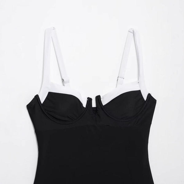 High fork V-neck vacation hot girl one-piece swimsuit female