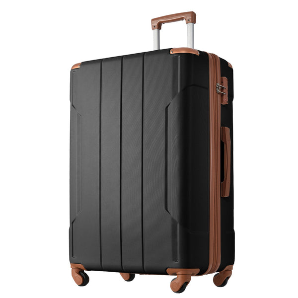 Hardshell Luggage Spinner Suitcase with TSA Lock Lightweight Expandable 24'' (Single Luggage) Black Brown + ABS + 24 Inch