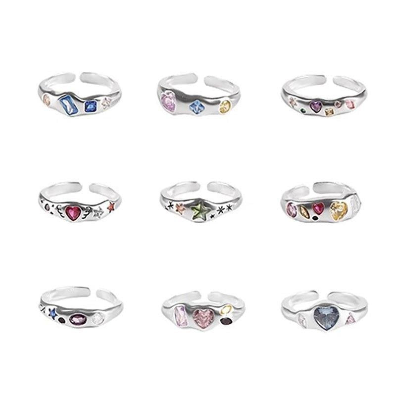 Dopamine love colored zircon diamond ring female niche index finger high-end fashion personality open ring