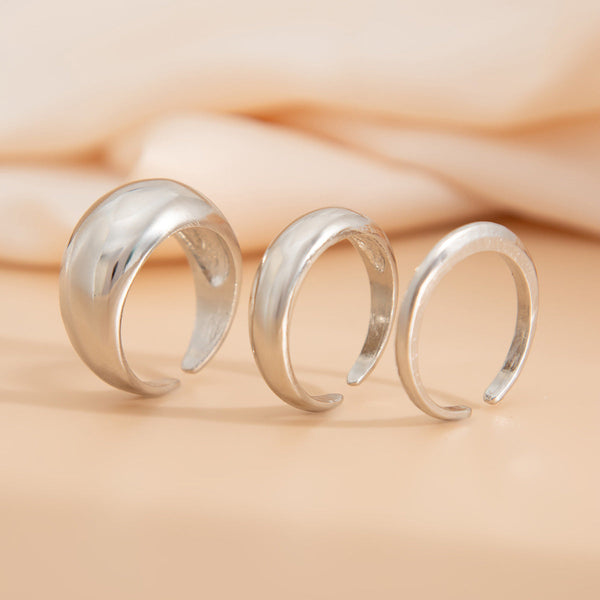 Fashion irregular alloy ring 3-piece set with smooth geometric opening ring set
