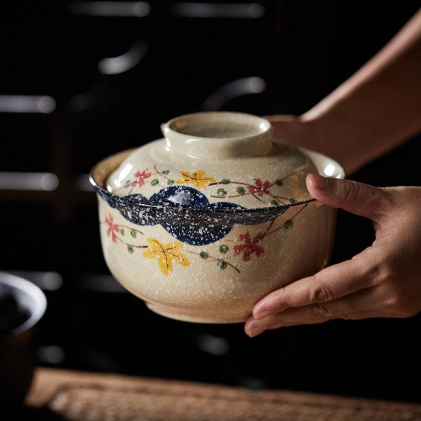 6.5 inch instant noodles bowl with cover bento box student underglaze color ceramic suit Lamian Noodles bowl canteen tableware