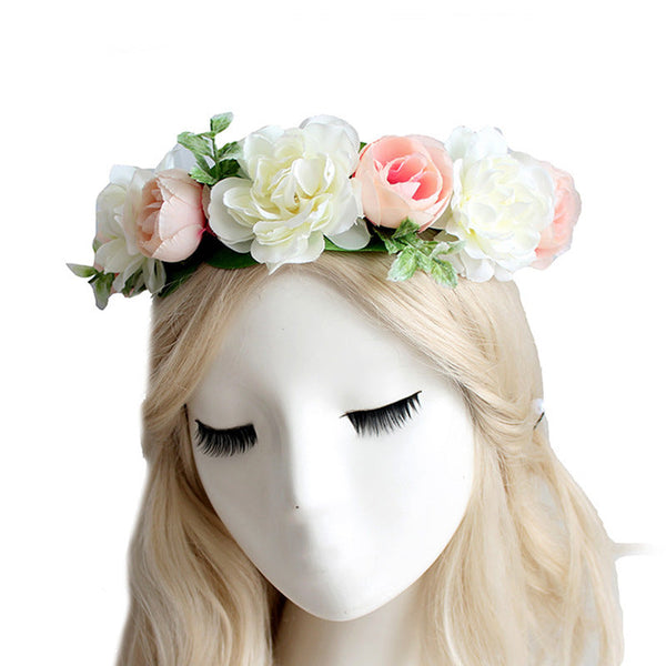 Flower garland handmade simulation flower ribbon hair accessory fresh wedding photography flower garland headwear