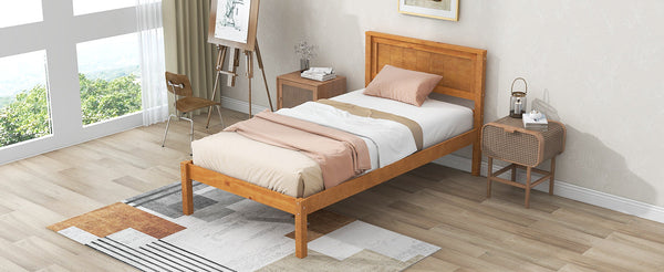 Platform Bed Frame with Headboard  Wood Slat Support  No Box Spring Needed Twin Oak