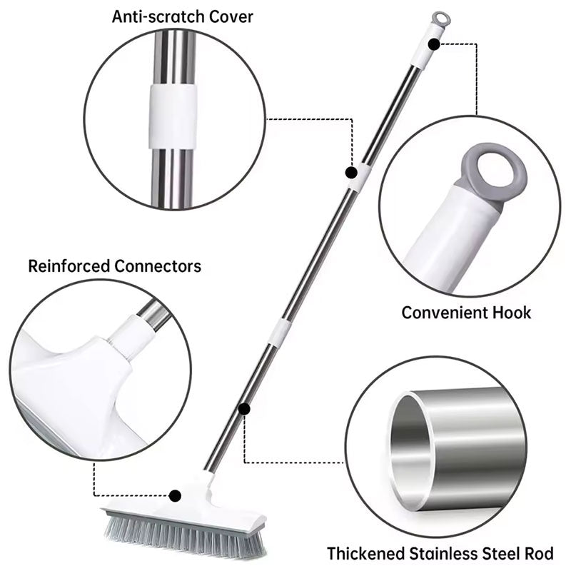 2-in-1 Floor Scrub Brush with Long Adjustable Handle. Multifunctional for Bath & Kitchen