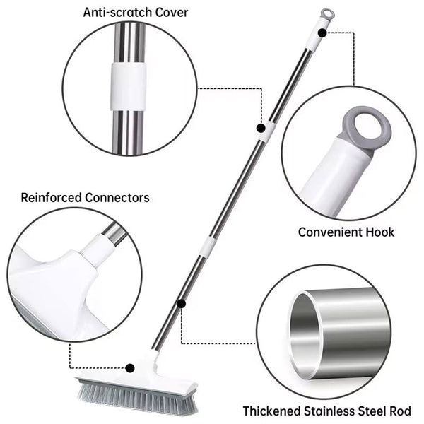 2-in-1 Floor Scrub Brush with Long Adjustable Handle. Multifunctional for Bath & Kitchen