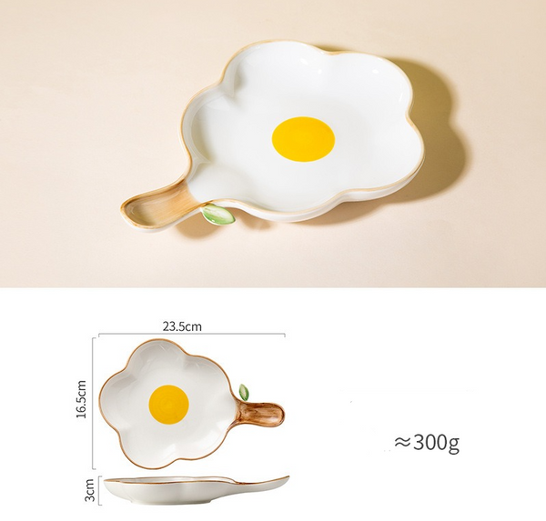Creative Sun Egg Ceramic Bowl and Dish Set Cute Rice Bowl, Plate, Handle, Plate, Tableware, Home Breakfast Soup Plate